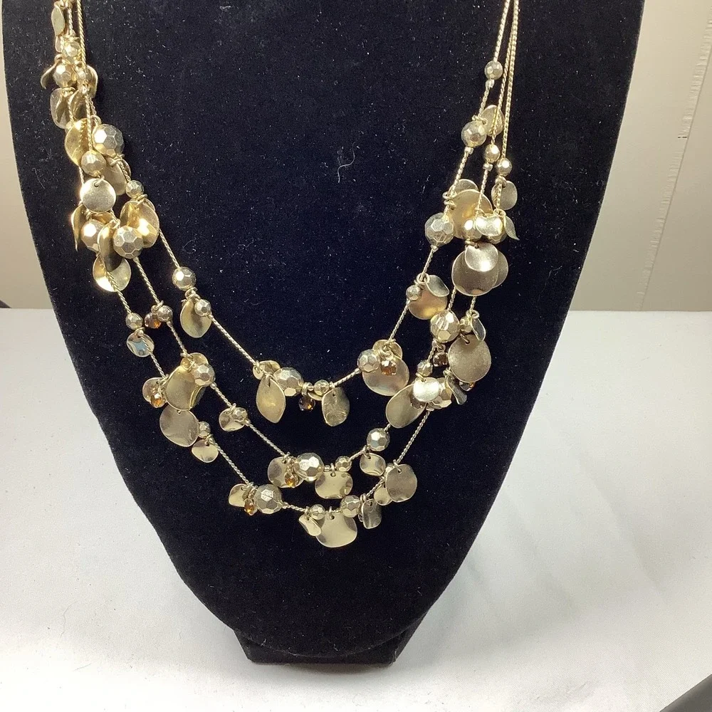 Gold‎ Tone Layered Disc & Bead Necklace